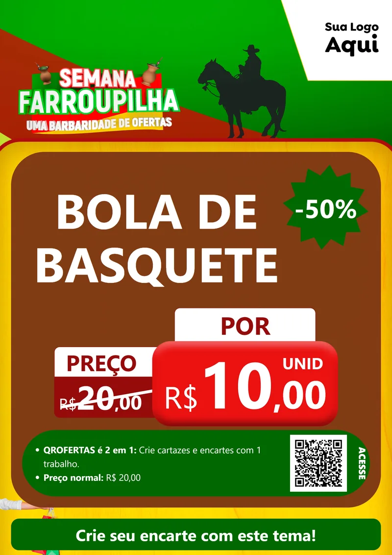 Modelo de Cartaz para Cartaz A4 Vertical com o tema Semana Farroupilha - Uma Barbaridade de Ofertas para Artigos Esportivos