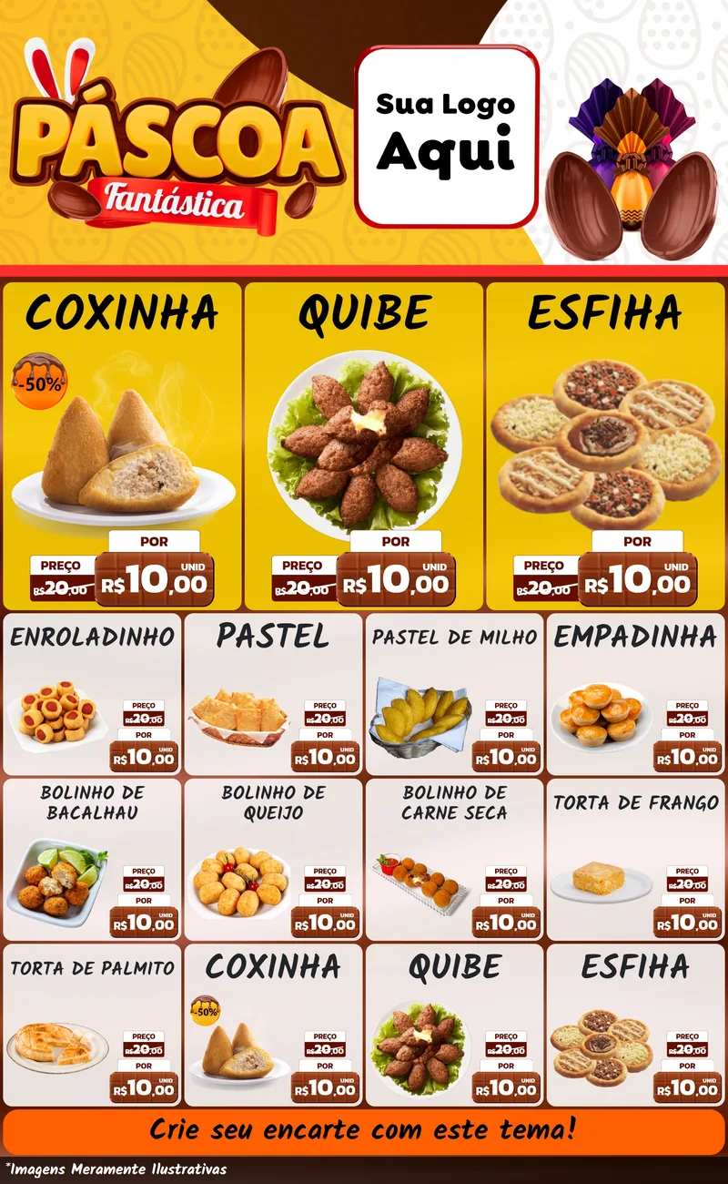 Modelo de Encarte para Encarte Grande com o tema Páscoa Fantástica para Salgadaria