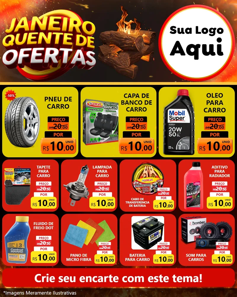 Modelo de Rede Social para Feed Instagram com o tema Janeiro Quente de Ofertas para Auto peças