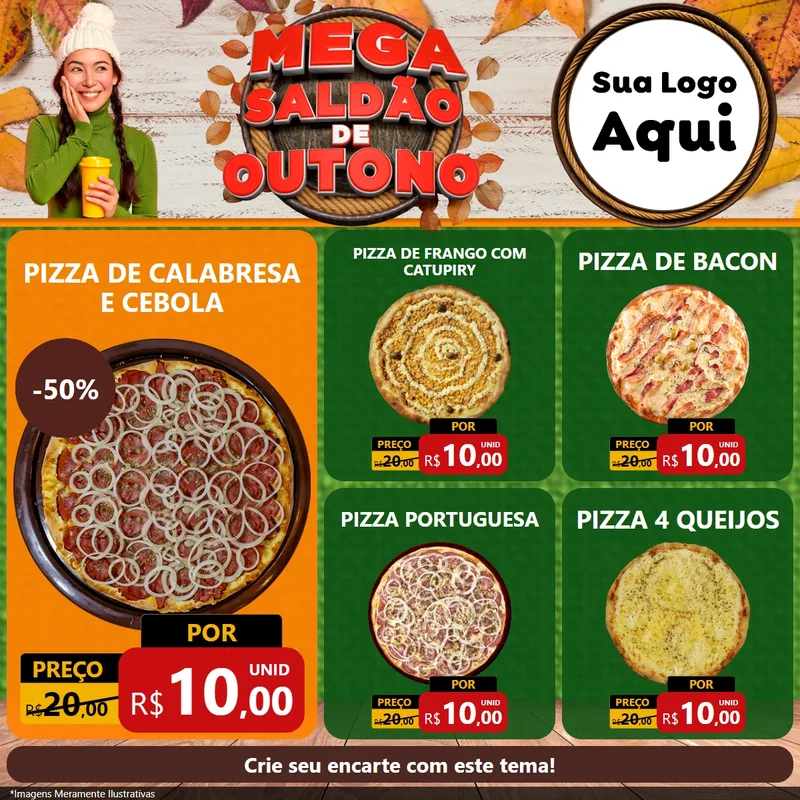 Modelo de Rede Social para Feed Facebook com o tema Mega Saldão de Outono para Pizzaria
