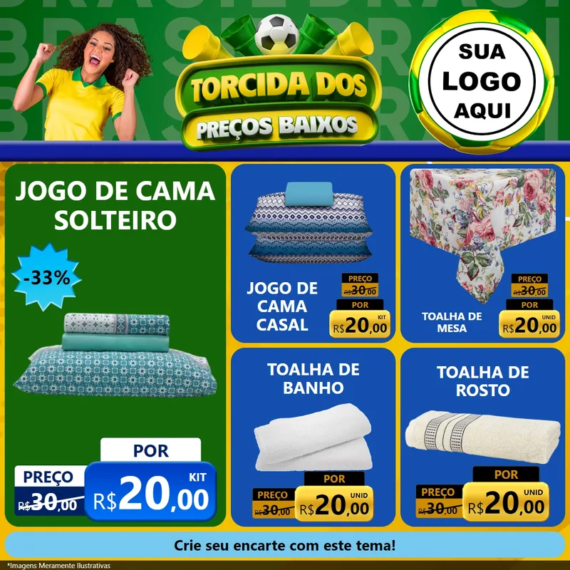 Modelo de Rede Social para Feed Facebook com o tema Torcida dos Preços Baixos para Cama, Mesa e Banho