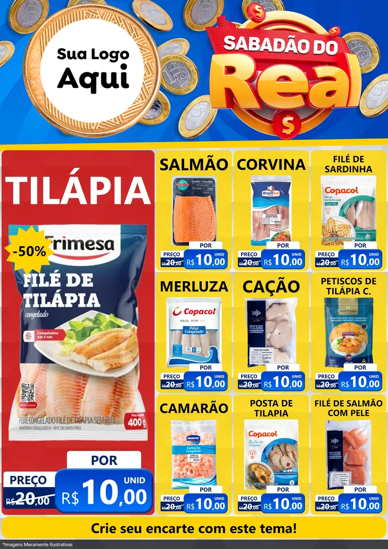 Modelo de Encarte para Encarte A4 Vertical com o tema Sabadão do Real para Peixaria