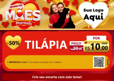 Modelo de Cartaz para Cartaz A4 Horizontal com o tema Semana das Mães Premiada para Peixaria
