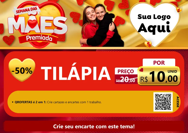 Modelo de Cartaz para Cartaz A4 Horizontal com o tema Semana das Mães Premiada para Peixaria