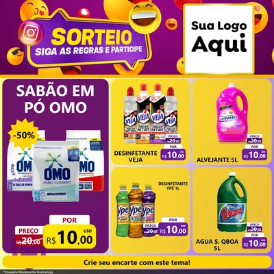 Modelo de Rede Social para Feed Facebook com o tema Sorteio para Produtos de Limpeza