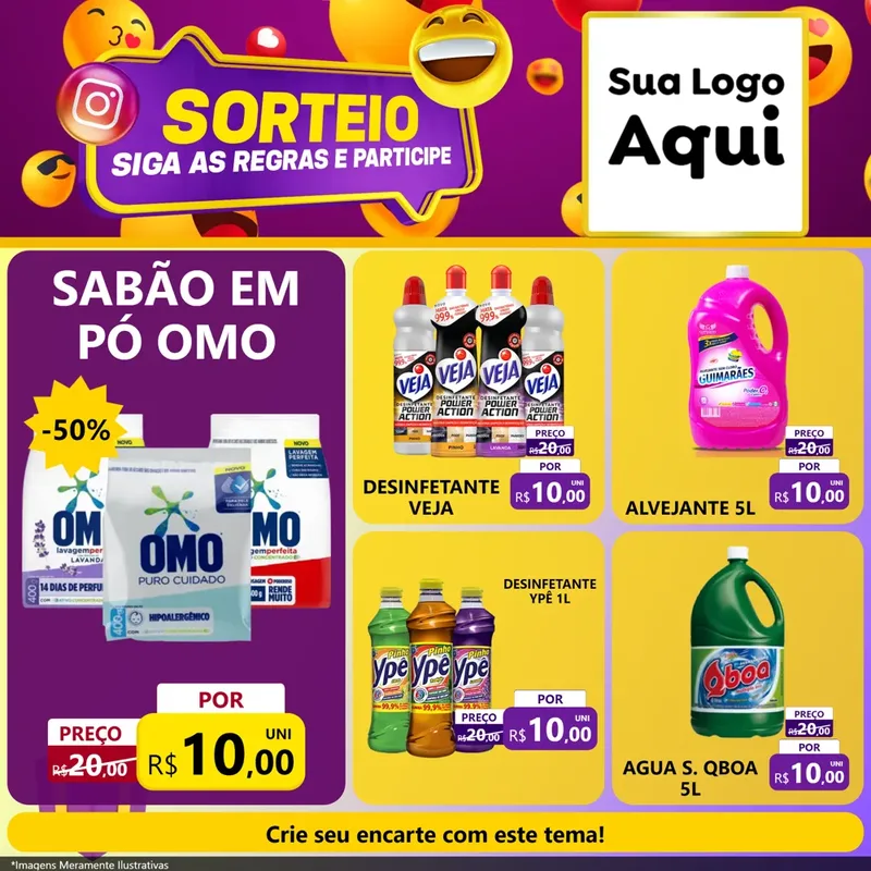 Modelo de Rede Social para Feed Facebook com o tema Sorteio para Produtos de Limpeza