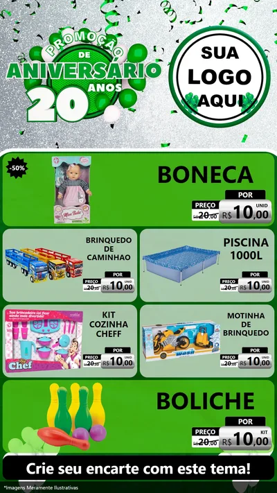 Modelo de TV para TV Vertical com o tema Promoção de Aniversário - 20 Anos para Brinquedos