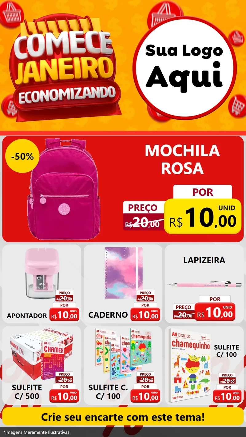 Modelo de Rede Social para Stories com o tema Comece Janeiro Economizando para Papelaria