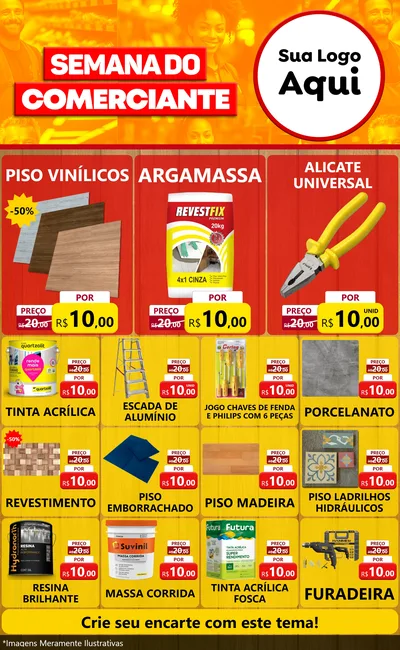 Modelo de Encarte para Encarte Grande com o tema Semana do Comerciante para Material para Construção