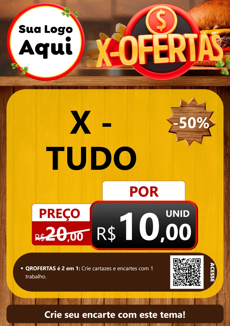 Modelo de Cartaz para Cartaz A4 Vertical com o tema X - Ofertas para Hamburgueria