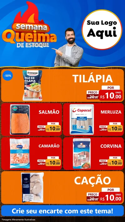 Modelo de TV para TV Vertical com o tema Semana Queima de Estoque para Peixaria