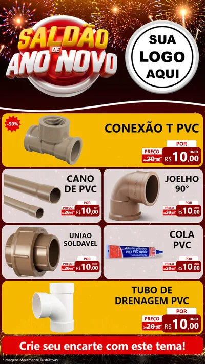 Modelo de TV para TV Vertical com o tema Saldão de Ano Novo para Tubos e conexões