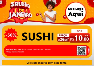 Modelo de Cartaz para Cartaz A4 Horizontal com o tema Saldão de Janeiro para Comida japonesa