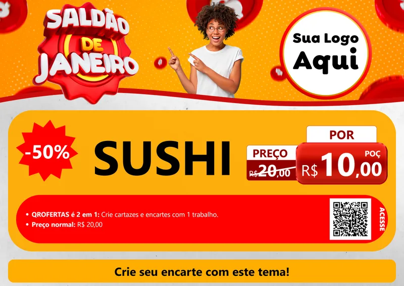 Modelo de Cartaz para Cartaz A4 Horizontal com o tema Saldão de Janeiro para Comida japonesa