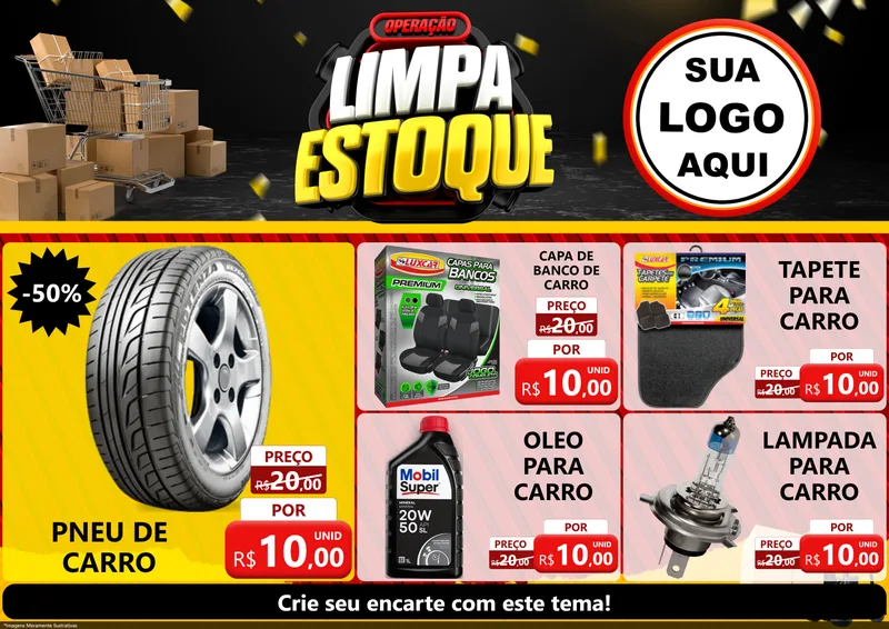 Modelo de Encarte para Encarte A4 Horizontal com o tema Operação Limpa Estoque para Auto peças