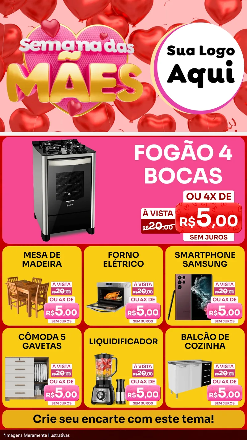 Modelo de Rede Social para Stories com o tema Semana Das Mães para Móveis e Eletro