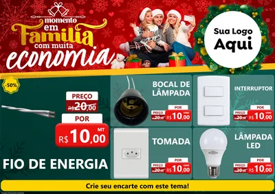 Modelo de Encarte para Encarte A4 Horizontal com o tema Momento em Família (Natal) para Materiais Elétricos