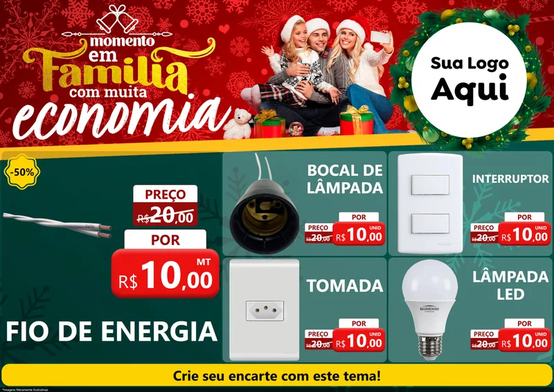 Modelo de Encarte para Encarte A4 Horizontal com o tema Momento em Família (Natal) para Materiais Elétricos