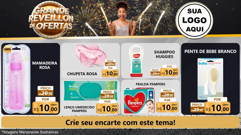 Modelo de TV para TV Horizontal com o tema Grande Réveillon de Ofertas para Bebês