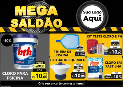 Modelo de Encarte para Encarte A4 Horizontal com o tema Mega Saldão para Produtos para Piscina