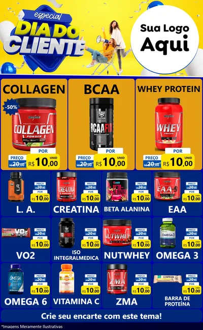 Modelo de Encarte para Encarte Grande com o tema Especial Dia do Cliente para Suplementos alimentares