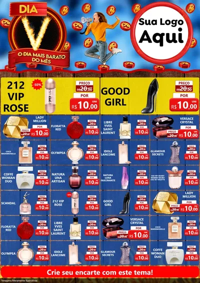 Modelo de Encarte para Encarte A4 Vertical com o tema Dia V - O Dia Mais Barato Do Mês para Perfumes