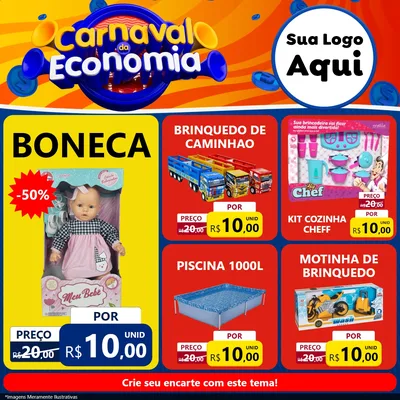Modelo de Rede Social para Feed Facebook com o tema Carnaval da Economia para Brinquedos