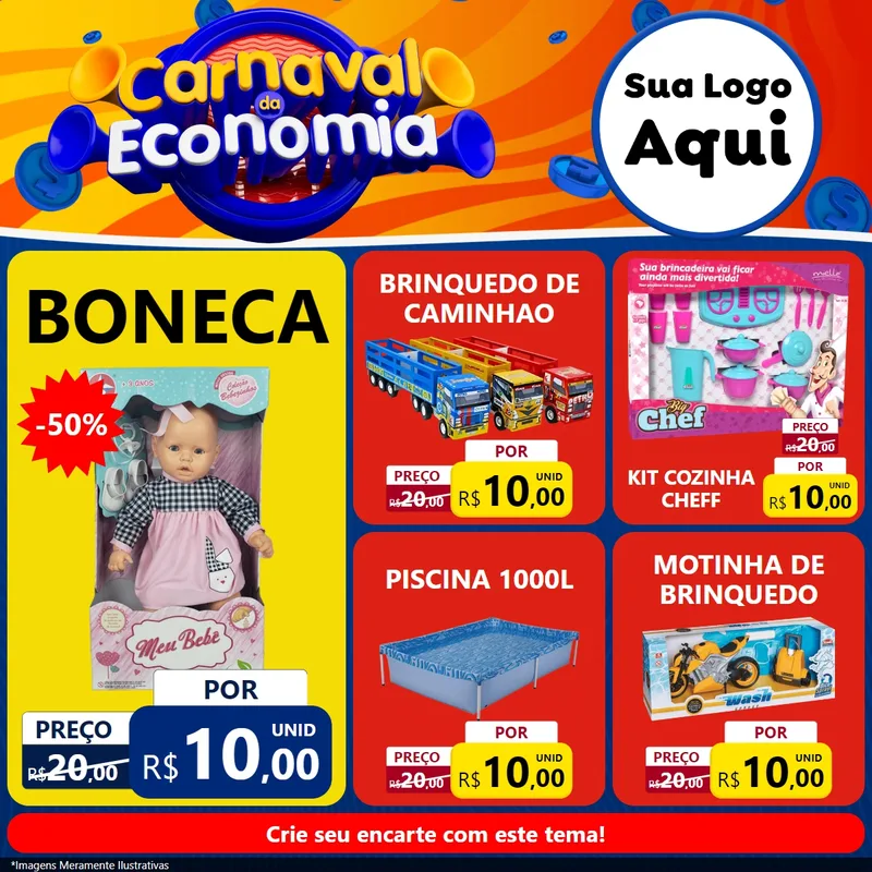 Modelo de Rede Social para Feed Facebook com o tema Carnaval da Economia para Brinquedos