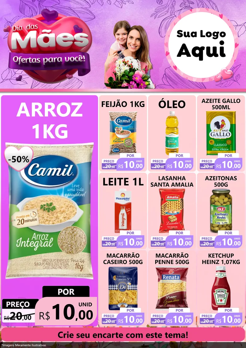 Modelo de Encarte para Encarte A4 Vertical com o tema Dia das Mães Ofertas para Você! para Supermercado