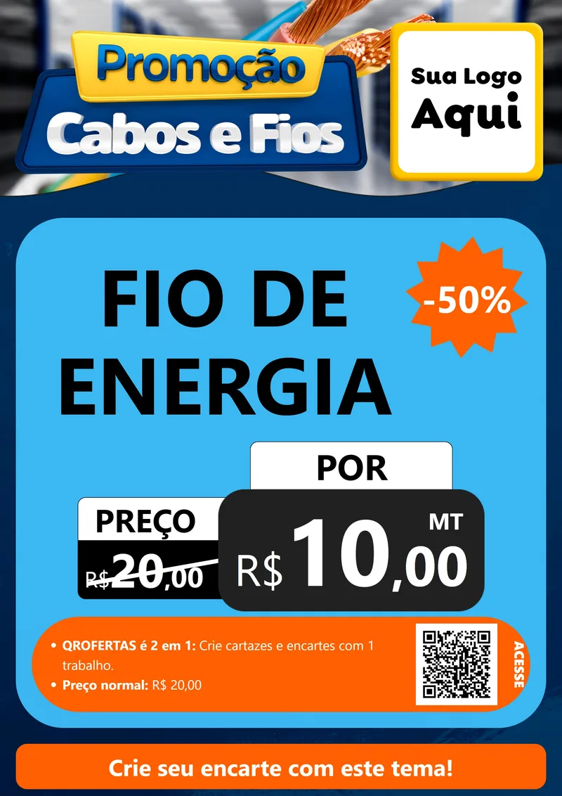 Modelo de Cartaz para Cartaz A4 Vertical com o tema Promoção Cabos e Fios - Construção / Elétrica para Materiais Elétricos