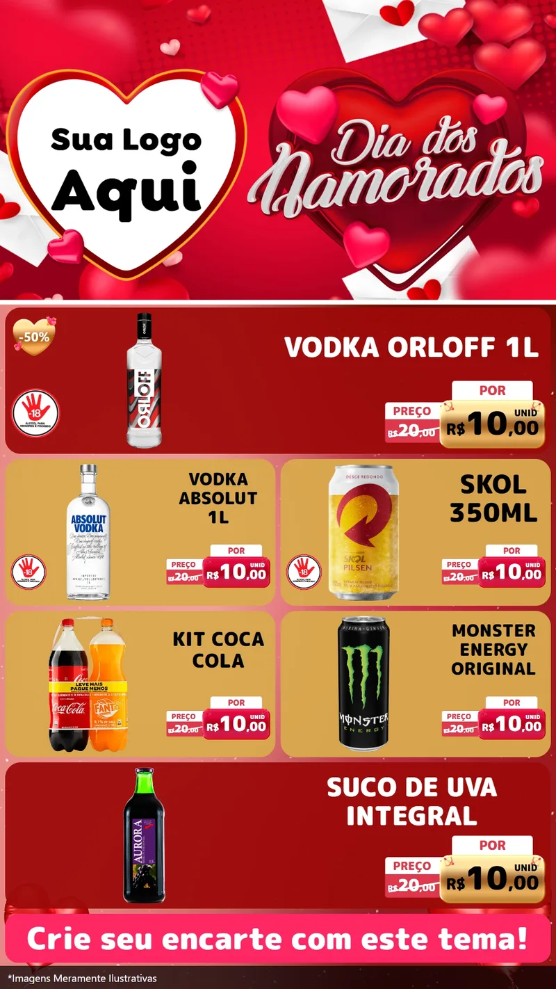 Modelo de TV para TV Vertical com o tema Dia Dos Namorados para Distribuidora de bebidas