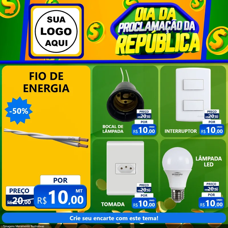 Modelo de Rede Social para Feed Facebook com o tema Dia Da Proclamação da República para Materiais Elétricos
