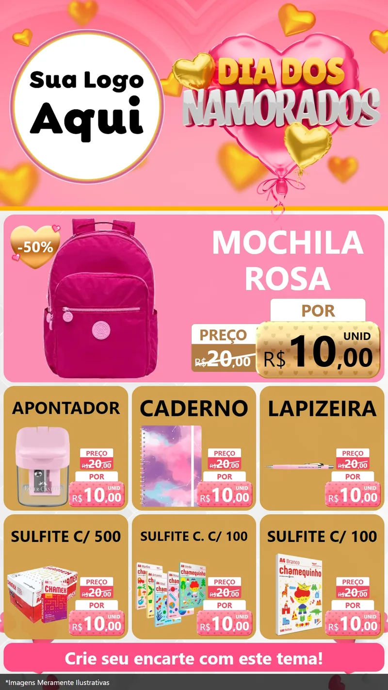 Modelo de Rede Social para Stories com o tema Dia dos Namorados para Papelaria