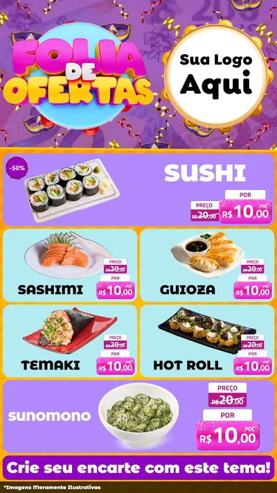 Modelo de TV para TV Vertical com o tema Folia de Ofertas para Comida japonesa