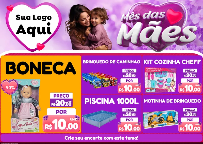 Modelo de Encarte para Encarte A4 Horizontal com o tema Mês das Mães para Brinquedos