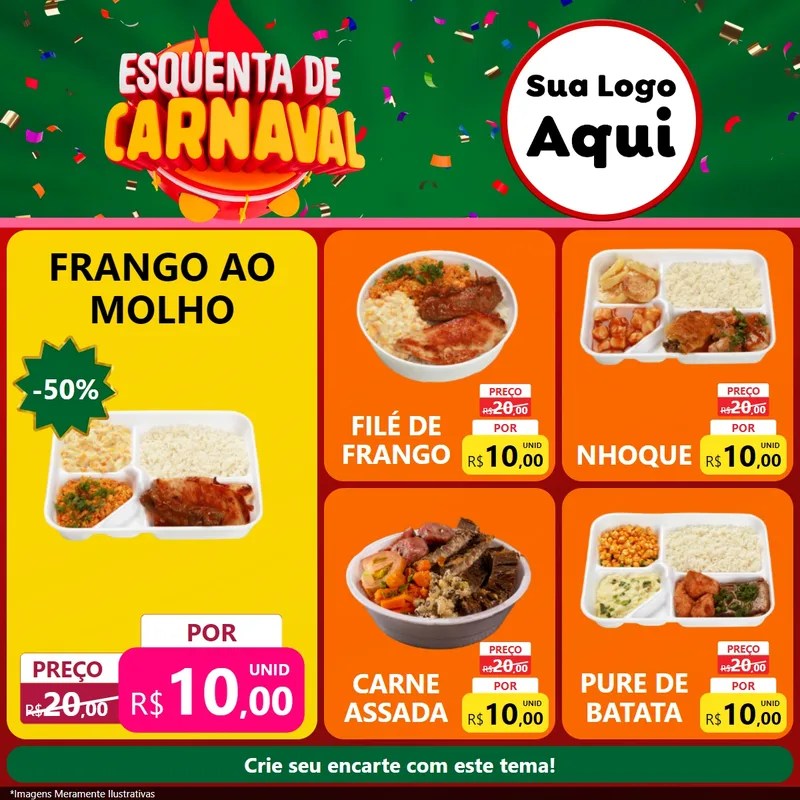 Modelo de Rede Social para Feed Facebook com o tema Esquenta de Carnaval para Restaurante