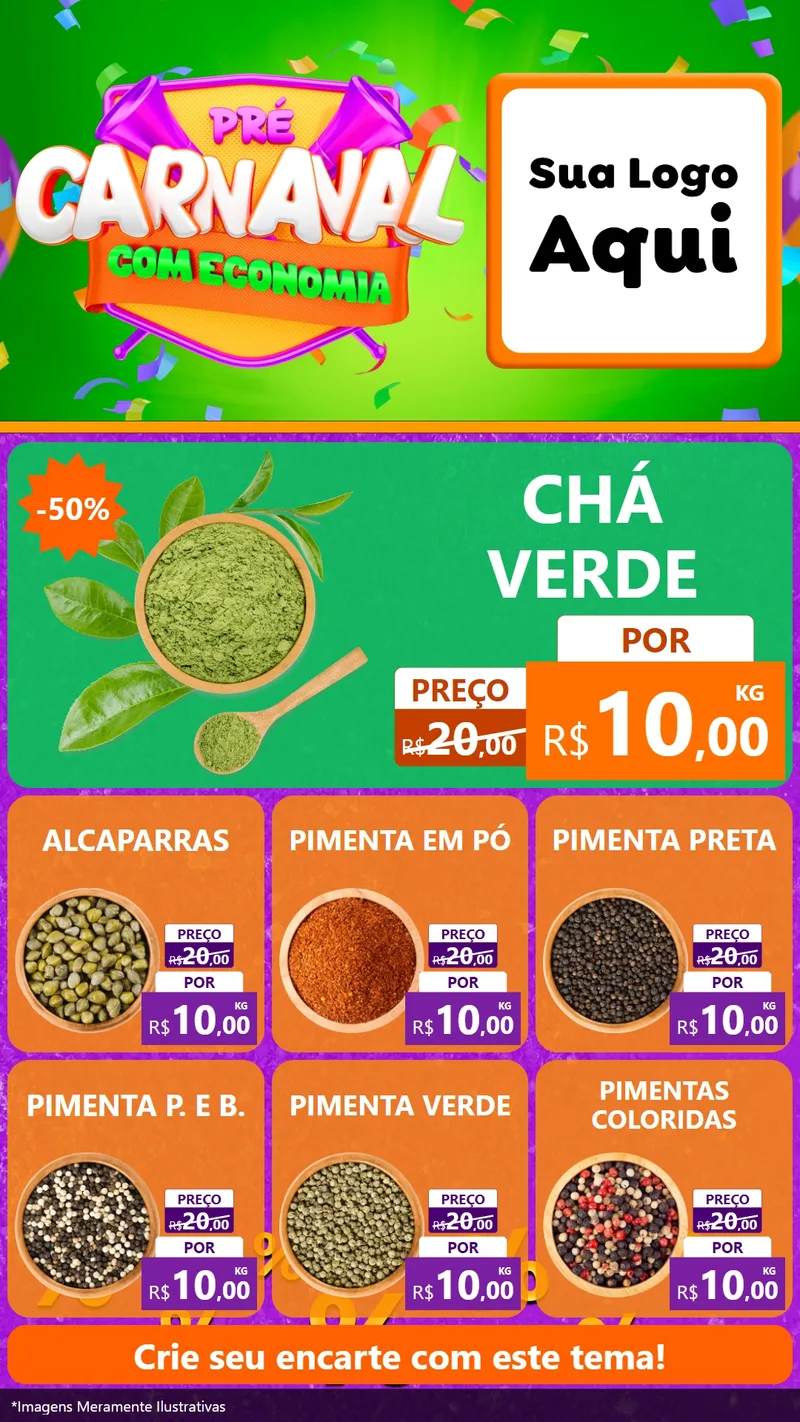 Modelo de Rede Social para Stories com o tema Pré-Carnaval Com Economia para Produtos Naturais