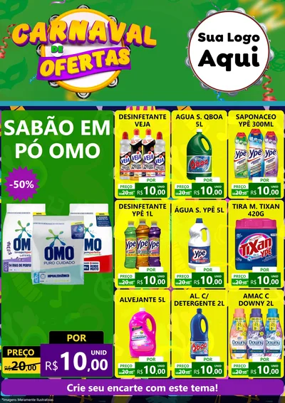 Modelo de Encarte para Encarte A4 Vertical com o tema Carnaval de Ofertas para Produtos de Limpeza