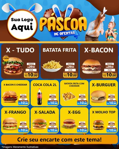 Modelo de Rede Social para Feed Instagram com o tema Páscoa de Ofertas para Hamburgueria