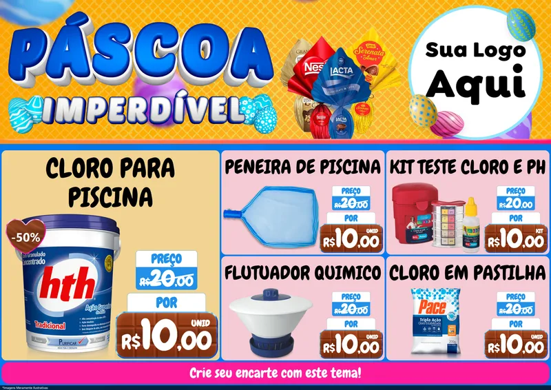 Modelo de Encarte para Encarte A4 Horizontal com o tema Páscoa Imperdível para Produtos para Piscina