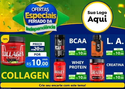 Modelo de Encarte para Encarte A4 Horizontal com o tema Ofertas Especiais Feriado da Independência para Suplementos alimentares