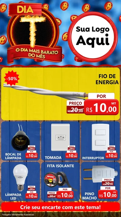 Modelo de Rede Social para Stories com o tema Dia T - O Dia Mais Barato Do Mês para Materiais Elétricos