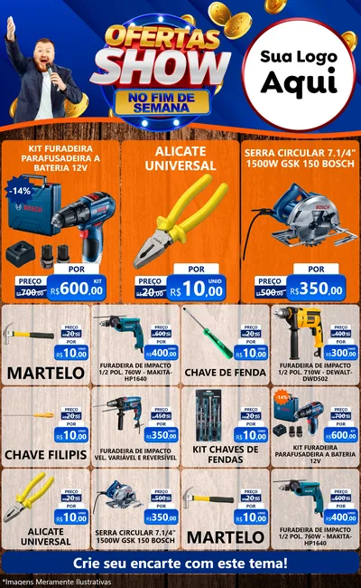 Modelo de Encarte para Encarte Grande com o tema Ofertas Show No Fim De Semana para Maquinas e Ferramentas