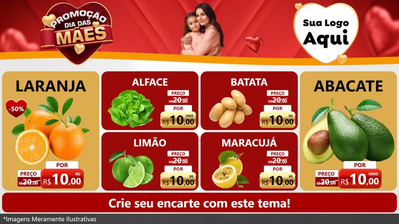 Modelo de TV para TV Horizontal com o tema Promoção Dia das Mães para Hortifrúti