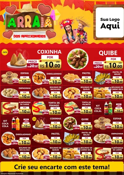 Modelo de Encarte para Encarte A4 Vertical com o tema Arraiá Dos Apaixonados - Junina para Salgadaria