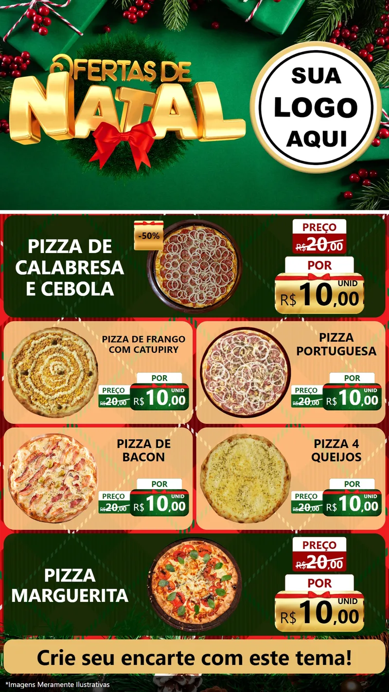 Modelo de TV para TV Vertical com o tema Ofertas de Natal para Pizzaria