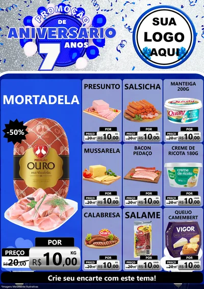 Modelo de Encarte para Encarte A4 Vertical com o tema Promoção de Aniversário - 7 Anos para Frios e Laticínios