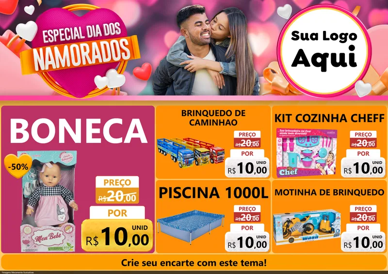 Modelo de Encarte para Encarte A4 Horizontal com o tema Especial Dia dos Namorados para Brinquedos