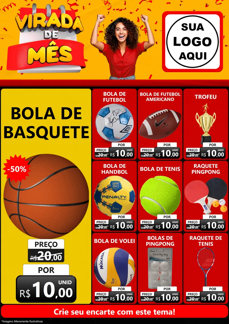 Modelo de Encarte para Encarte A4 Vertical com o tema Virada de Mês para Artigos Esportivos