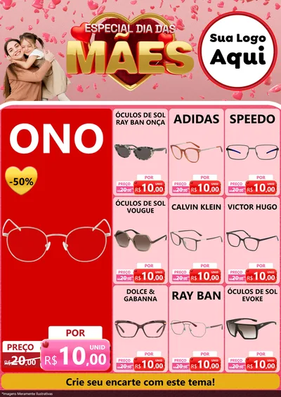 Modelo de Encarte para Encarte A4 Vertical com o tema Especial Dia Das Mães para Óticas